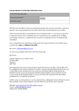 Greater Norwich Call for Sites Submission Form for OFFICIAL