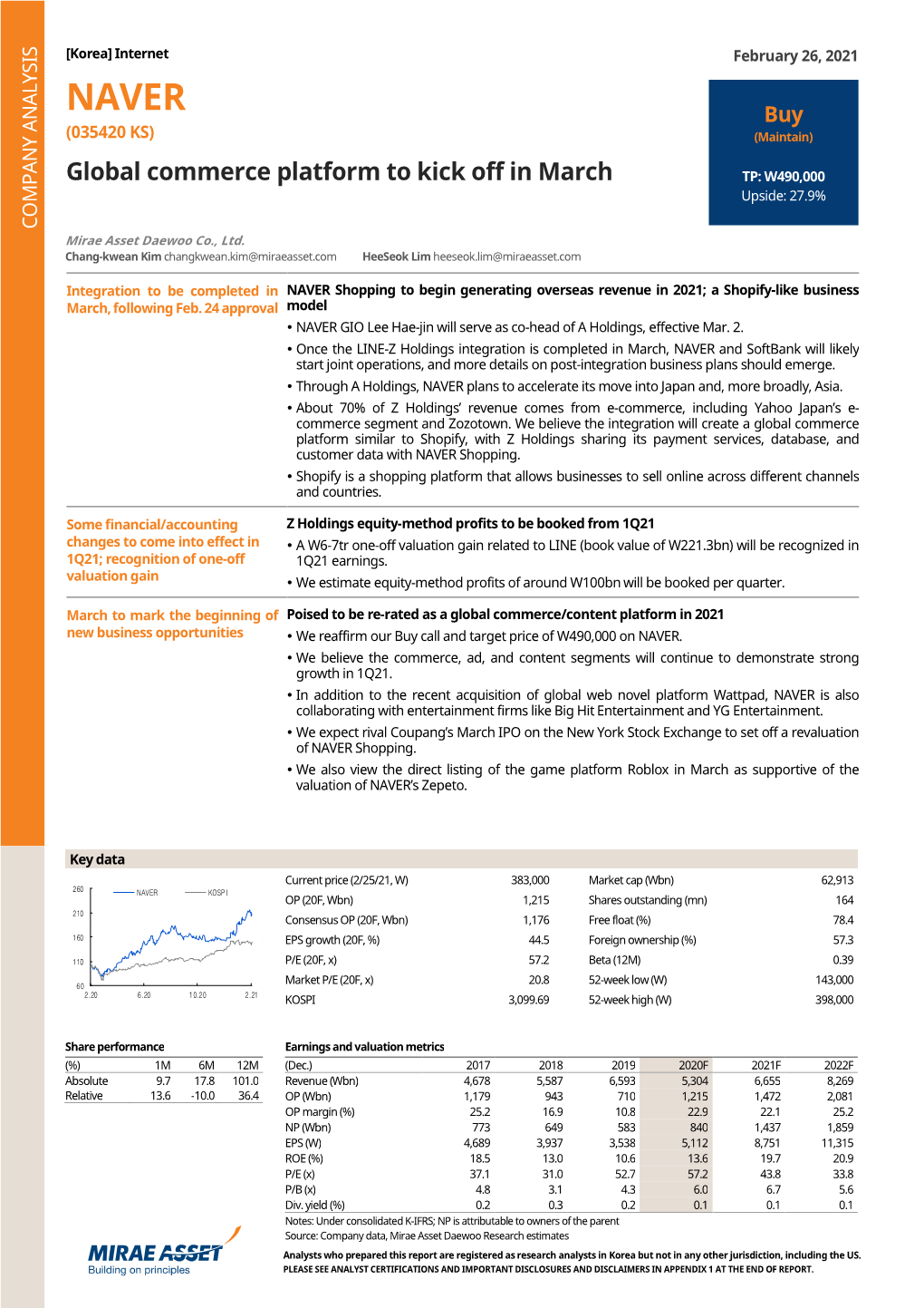 Global Commerce Platform to Kick Off in March TP: W490,000 Upside: 27.9%