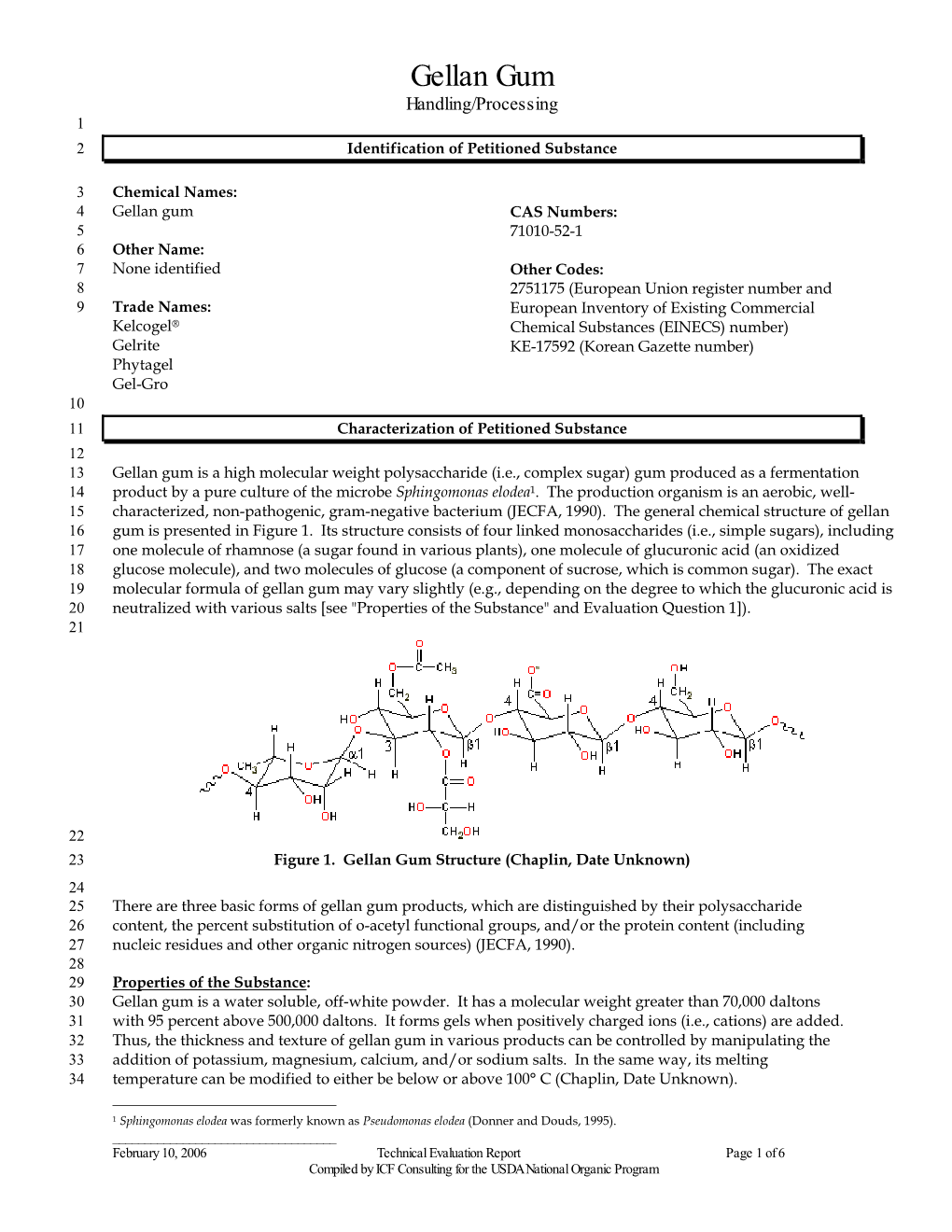 Gellan Gum Handling/Processing 1 2 Identification of Petitioned Substance