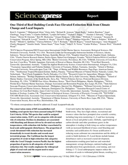 One-Third of Reef-Building Corals Face Elevated Extinction Risk from Climate Change and Local Impacts Kent E