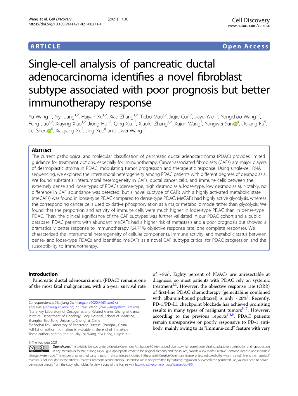 Single-Cell Analysis of Pancreatic Ductal Adenocarcinoma Identifies A