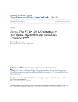 Special Text, ST 10-120-1, Quartermaster Intelligence