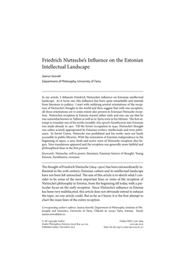 Friedrich Nietzsche's Influence on the Estonian Intellectual Landscape