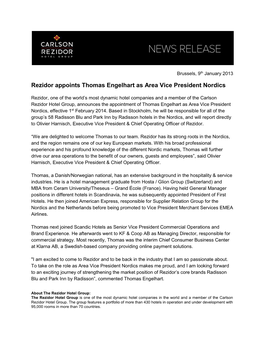 Rezidor Appoints Thomas Engelhart As Area Vice President Nordics