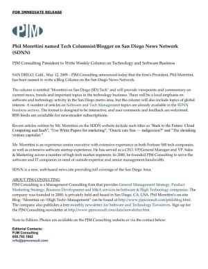Phil Morettini Named Tech Columnist/Blogger on San Diego News Network (SDNN)