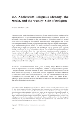 US Adolescent Religious Identity, the Media, and the “Funky”