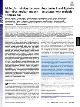 Molecular Mimicry Between Anoctamin 2 and Epstein-Barr Virus Nuclear Antigen 1 Associates with Multiple Sclerosis Risk