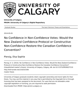 No Confidence in Non-Confidence Votes: Would the New Zealand Confidence Protocol Or Constructive Non-Confidence Restore the Canadian Confidence Convention?
