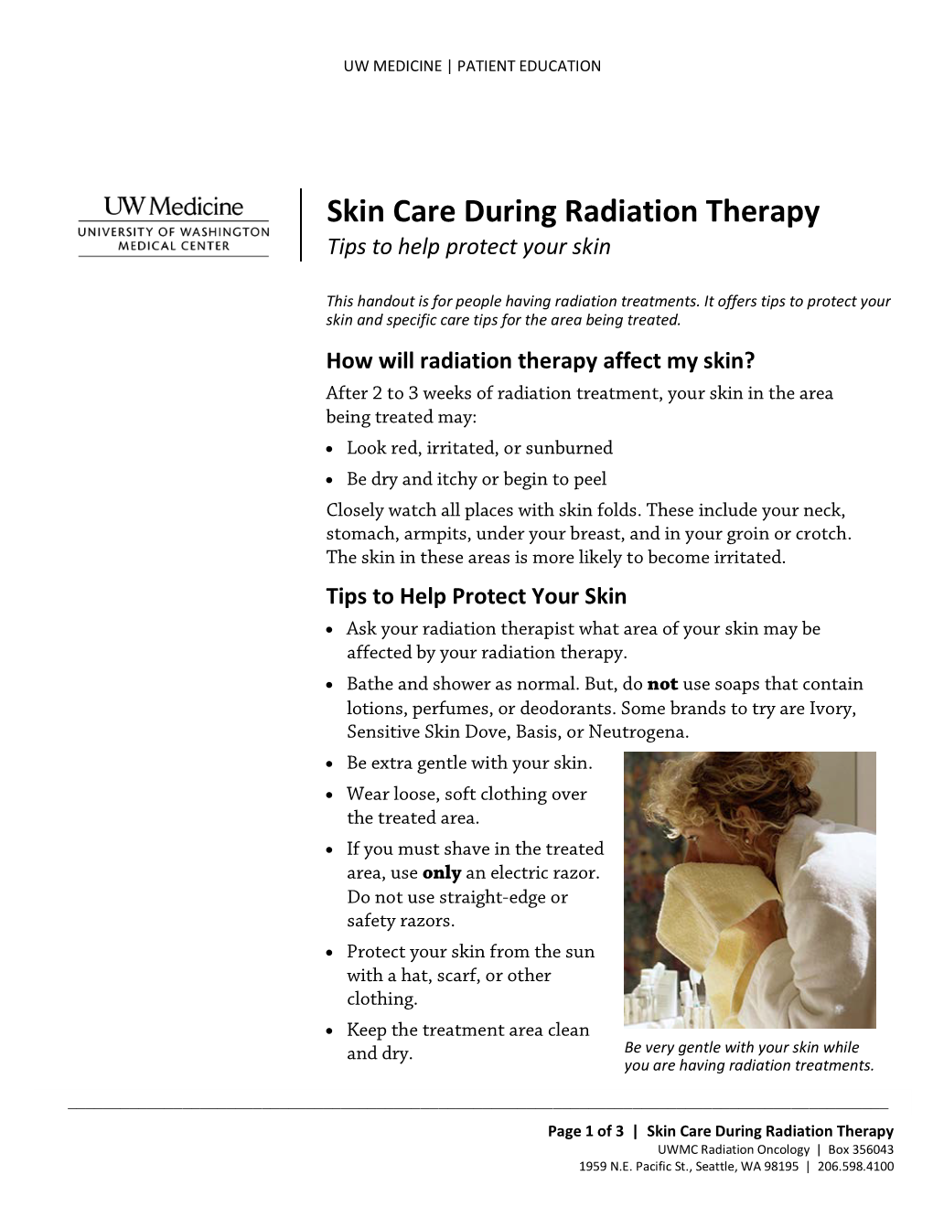 Skin Care During Radiation Therapy | | Tips to Help Protect Your Skin