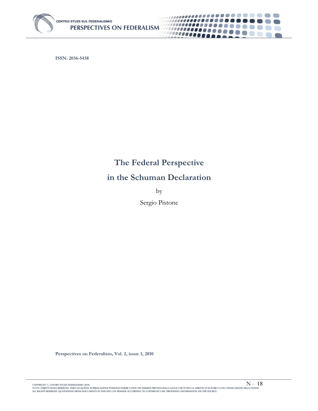 The Federal Perspective in the Schuman Declaration by Sergio Pistone