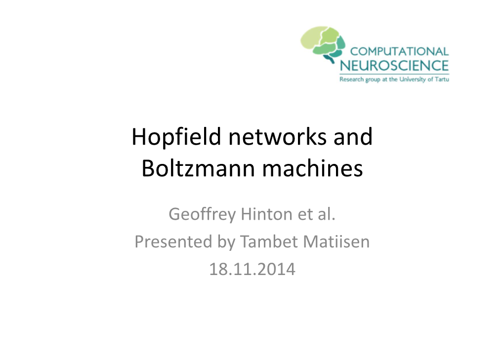 Hopfield Networks and Boltzmann Machines
