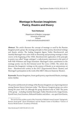 Montage in Russian Imaginism: Poetry, Theatre and Theory