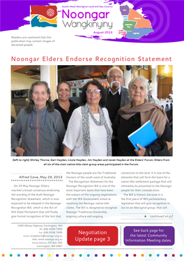 Noongar Elders Endorse Recognition Statement
