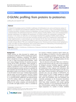 O-Glcnac Profiling: from Proteins to Proteomes Junfeng Ma and Gerald W Hart*