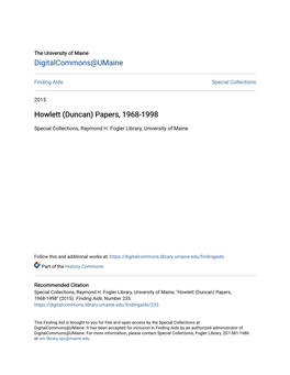Howlett (Duncan) Papers, 1968-1998