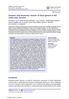 Synopsis and Taxonomic Revision of Three Genera in the Snake Tribe Sonorini Christian L