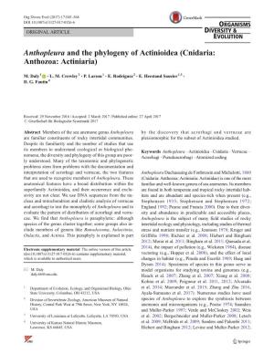Anthopleura and the Phylogeny of Actinioidea (Cnidaria: Anthozoa: Actiniaria)