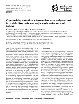 Characterizing Interactions Between Surface Water and Groundwater in the Jialu River Basin Using Major Ion Chemistry and Stable Isotopes