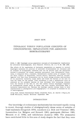 Typologic Versus Population Concepts of Chronospecies: Implications for Ammonite Biostratigraphy