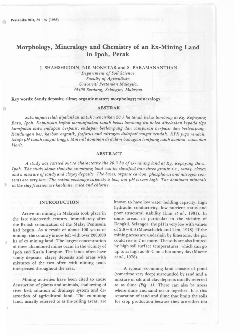 Morphology, Mineralogy and Chemistry of an Ex-Mining Land in Lpoh, Perak