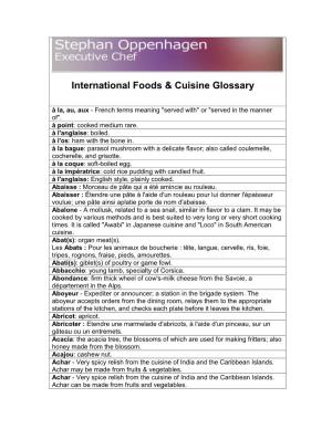 International Foods & Cuisine Glossary