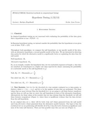 Hypothesis Testing (1/22/13)