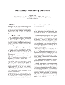 Data Quality: from Theory to Practice