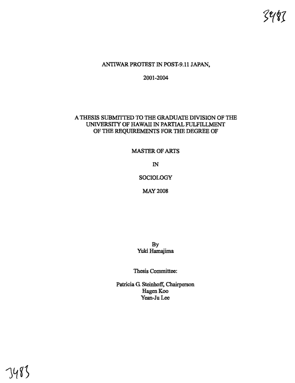 Antiwar Protest in Post-9.11 Japan, 2001-2004 a Thesis