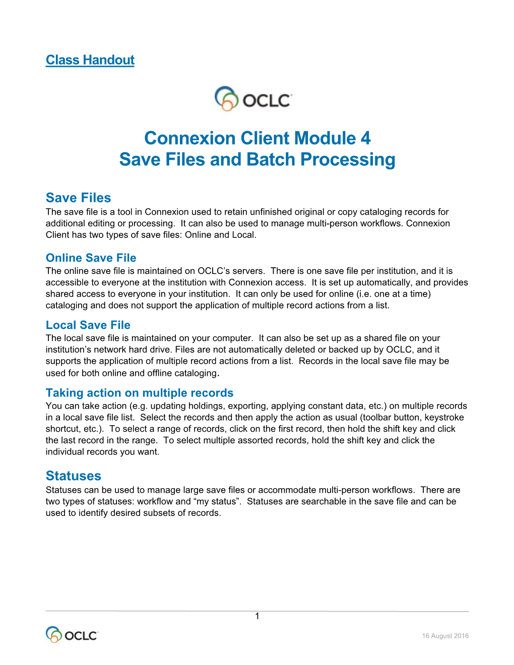 Connexion Client Module 4 Save Files and Batch Processing