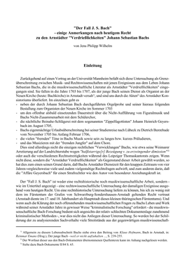 "Der Fall J. S. Bach" - Einige Anmerkungen Nach Heutigem Recht Zu Den Arnstädter "Verdrießlichkeiten" Johann Sebastian Bachs