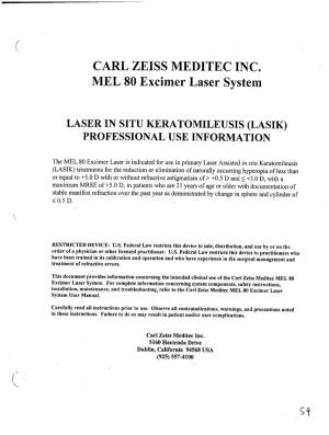 CARL ZEISS MEDITEC INC. MEL 80 Excimer Laser System