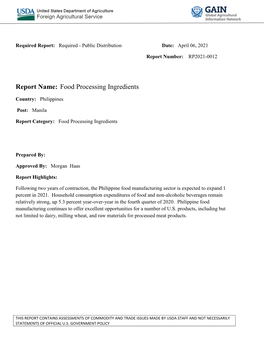 Report Name: Food Processing Ingredients