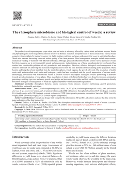 The Rhizosphere Microbiome and Biological Control of Weeds: a Review Anupma Dahiya (Dahiya, A), Kavita Chahar (Chahar, K) and Satyavir S