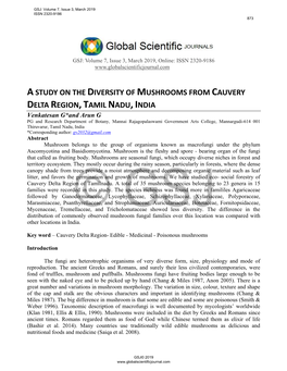 Astudy on the Diversity of Mushrooms from Cauvery