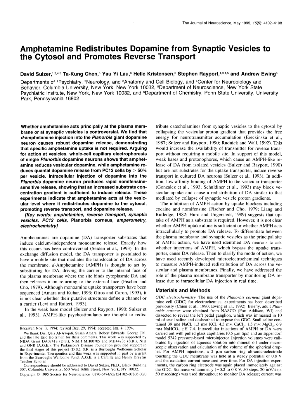 Amphetamine Redistributes Dopamine from Synaptic Vesicles to the Cytosol and Promotes Reverse Transport