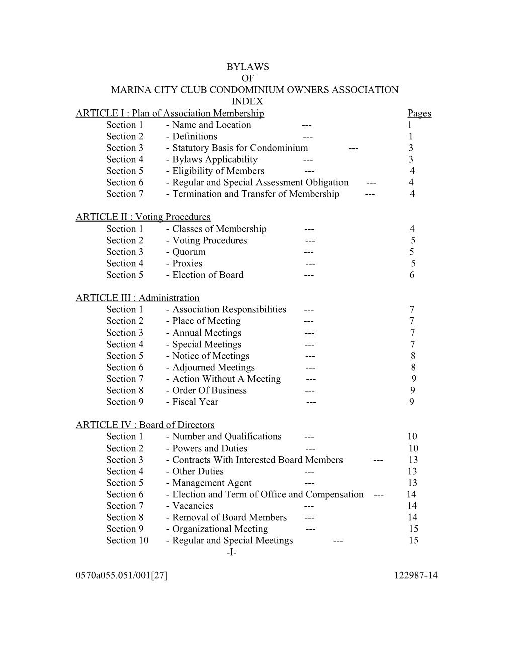 ARTICLE I : Plan of Association Membership Pages