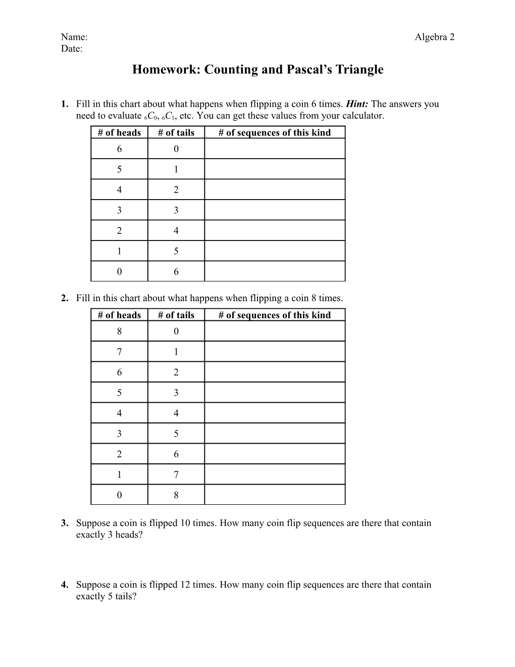 Counting Problems: Review