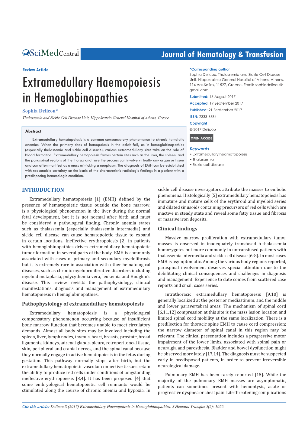 Extramedullary Haemopoiesis in Hemoglobinopathies
