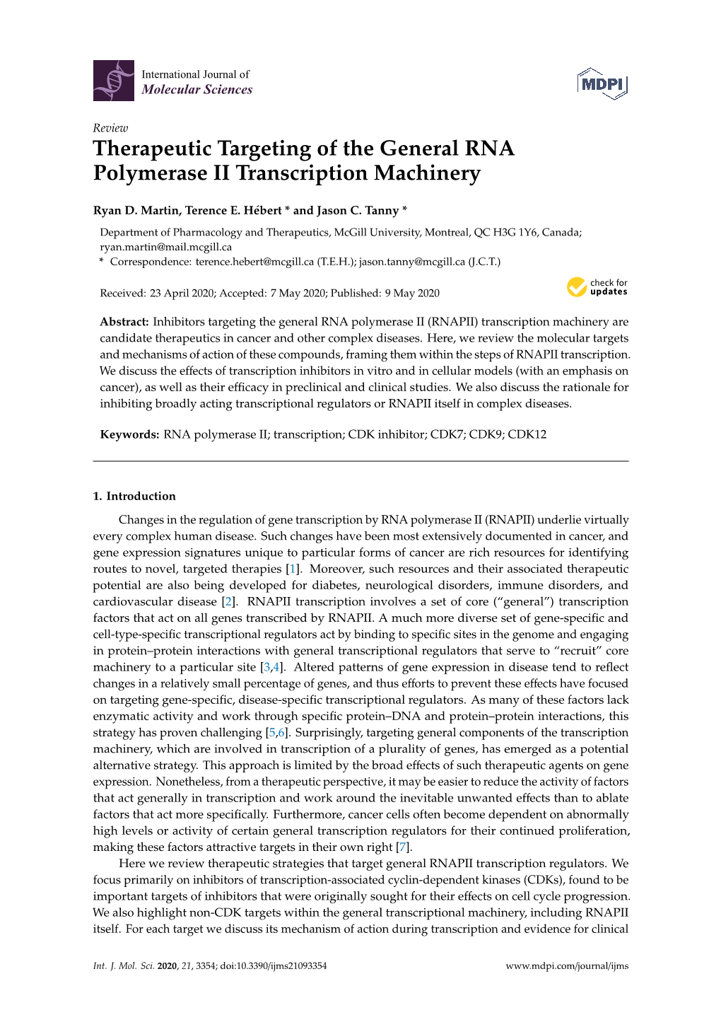 Therapeutic Targeting of the General RNA Polymerase II Transcription Machinery