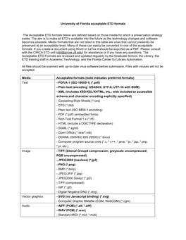 University of Florida Acceptable ETD Formats