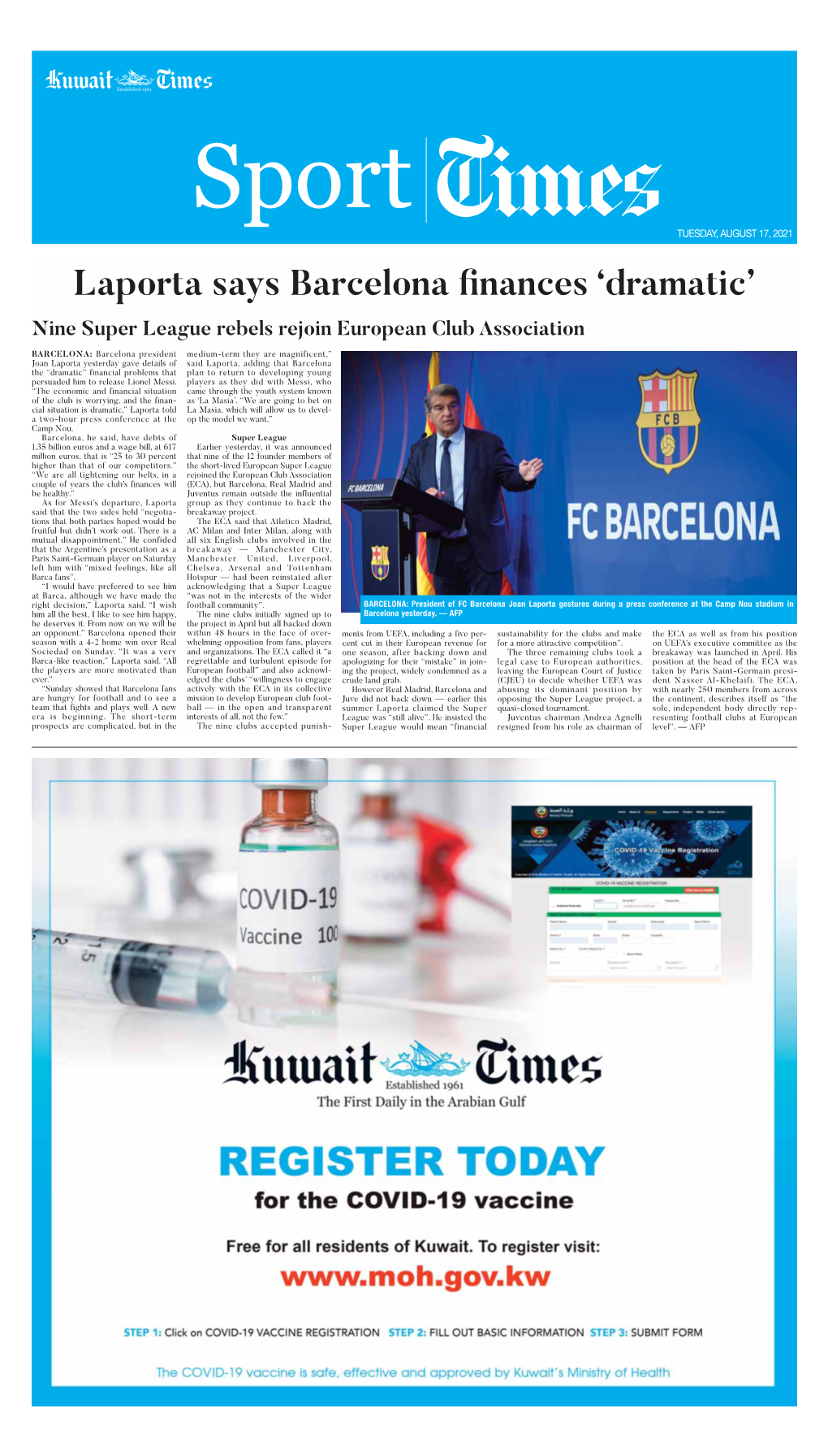 Laporta Says Barcelona Finances ‘Dramatic’ Nine Super League Rebels Rejoin European Club Association