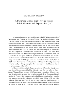 A Backward Glance Over Traveled Roads: Edith Wharton and Expatriation (*)