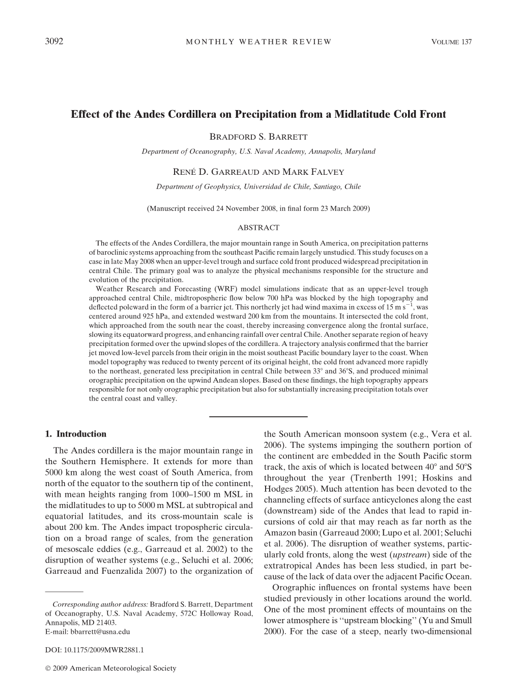 Effect of the Andes Cordillera on Precipitation from a Midlatitude Cold Front