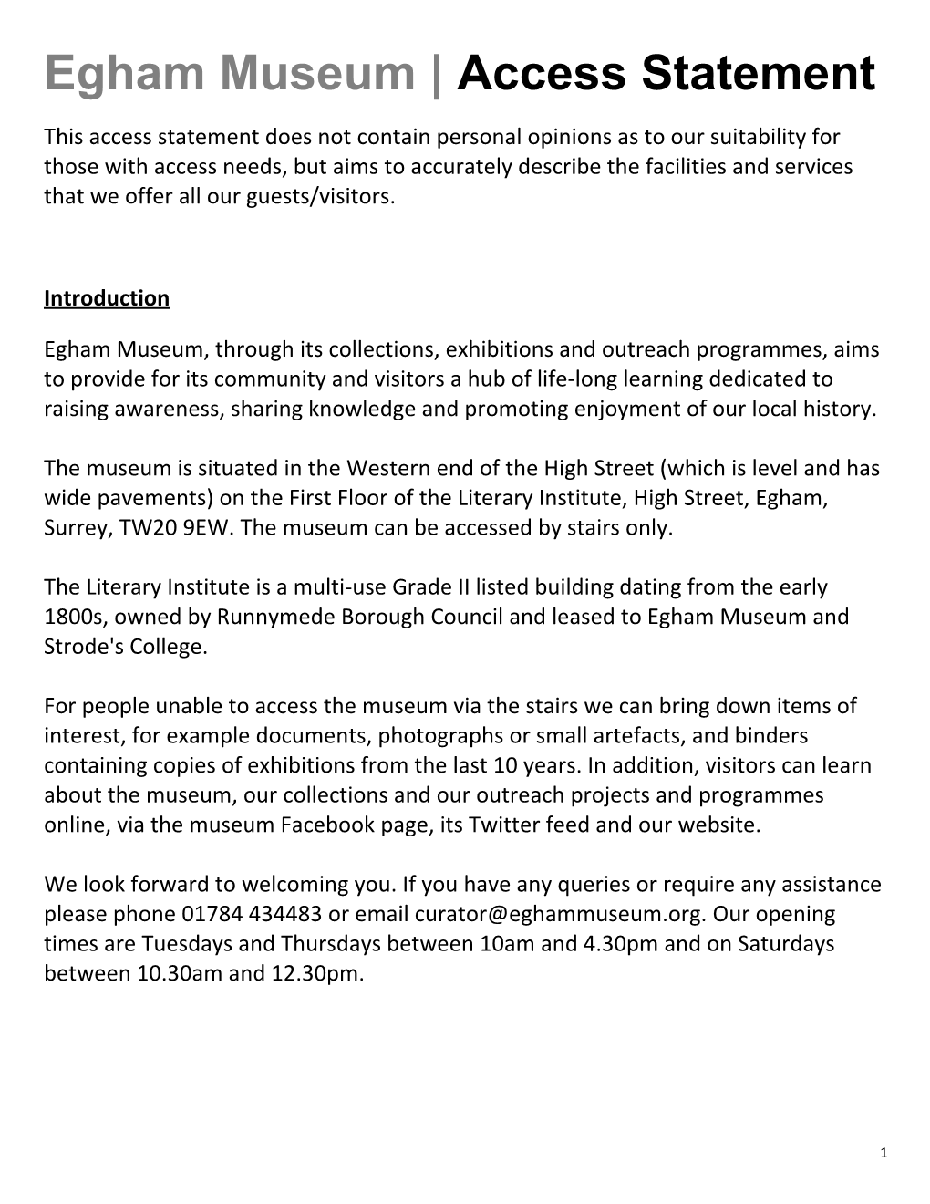 Egham Museum | Access Statement