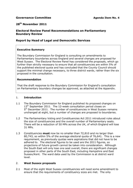 Electoral Review Panel Recommendations on Parliamentary Boundary Review