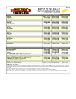 PHOTO OP SCHEDULE Times Listed on This Schedule Are Start Times for Photo Ops