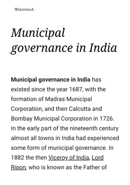 Municipal Governance in India
