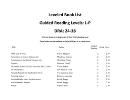 Leveled Book List Guided Reading Levels: L-P DRA: 24-38