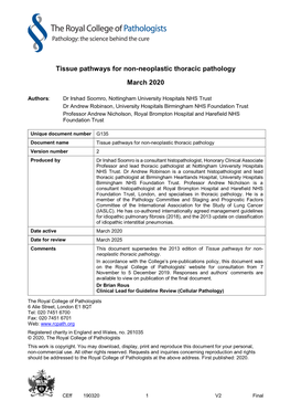Tissue Pathways for Non-Neoplastic Thoracic Pathology March 2020