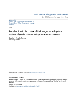 Female Voices in the Context of Irish Emigration: a Linguistic Analysis of Gender Differences in Private Correspondence